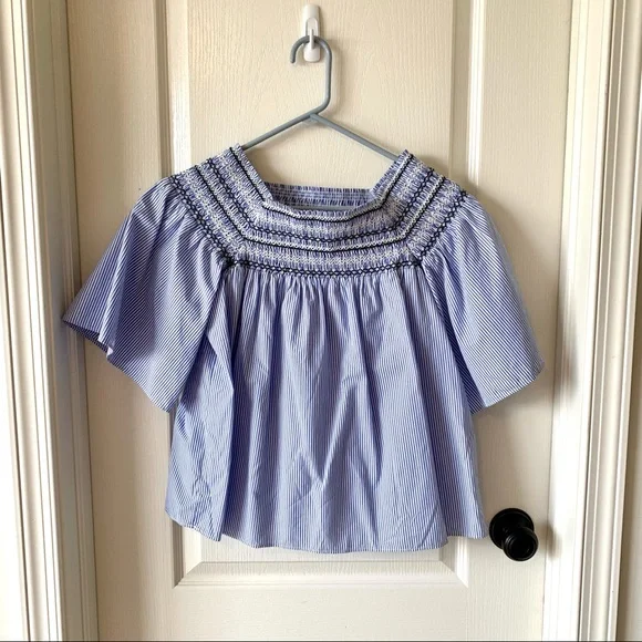 PARKER Smocked Pinstripe Off The Shoulder Top—SZ S - Picture 7 of 13